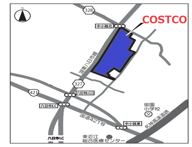 コストコ滋賀 東近江倉庫店道路地図