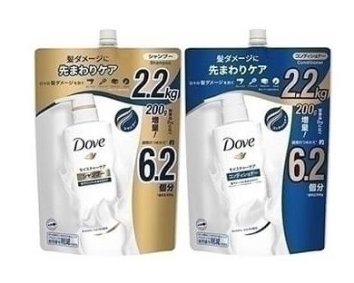 Dove(ダヴ)モイスチャーケア シャンプー&コンディショナー 各2.2kg。乾燥しがちな髪にうるおいを与える保湿重視の大容量ヘアケアセット【商品番号19444/1945】コストコ限定サイズ