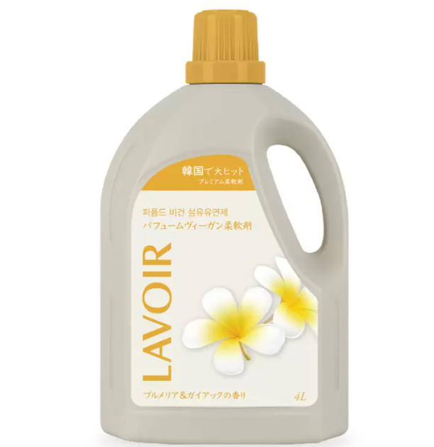 花柄 ボトルに入ったLAVOIR 柔軟剤 4L プルメリア&ガイアックの香り70153