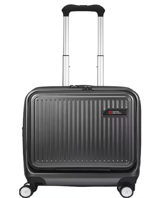 スイスミリタリー SM-C318 スーツケース（18インチ・42L）。縦縞ラインが印象的なダークグレータイプのビジネスキャリー。