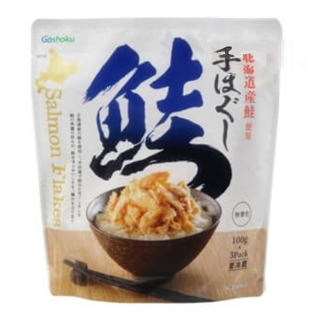 ご飯にかけた合食 手ほぐし鮭73957の写真が書いてあるパッケージ