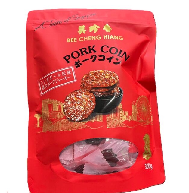 コストコ新商品 赤い袋のパッケージ美珍香 ポークコイン65375