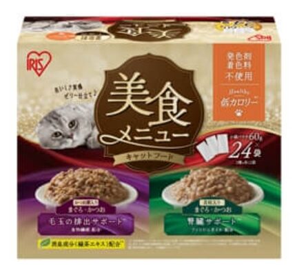 美食メニュー ウェットキャットフード 60g×24袋。まぐろ・かつお節・貝柱入りで愛猫の食いつき抜群。贅沢素材の国産猫用総合栄養食【商品番号70462】コストコ販売