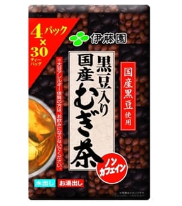 伊藤園 黒豆入り国産むぎ茶 ティーバッグ 30個×4パック。香ばしい麦茶に黒豆の風味を加えたノンカフェイン茶。水出し・お湯出し両対応【商品番号14743】コストコ大容量セット