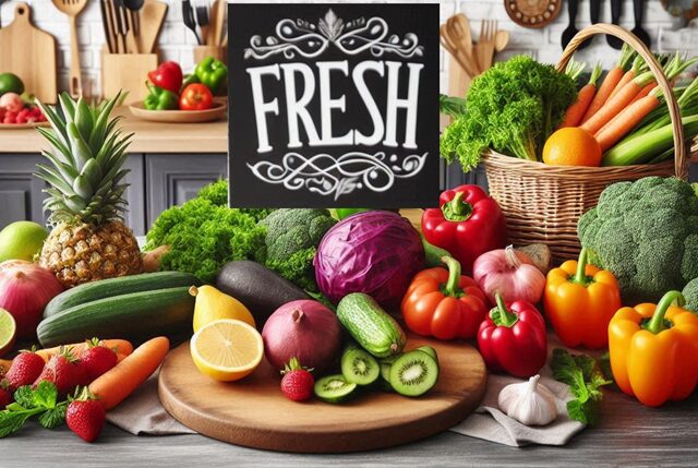 コストコで買った野菜・フルーツのイメージ freshの文字入り