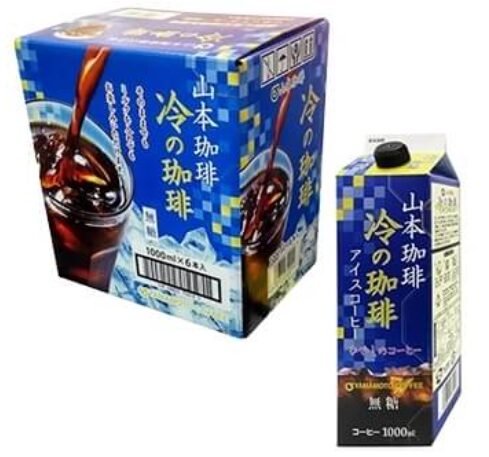 コストコの山本珈琲 冷の珈琲 無糖 1,000ml×6本セット。酸味が少なく、さわやかな苦味が特徴のアイス専用無糖コーヒー。常温保存可能で、開封後は冷蔵保管が必要です。賞味期限は12ヶ月。ブラックでも、ミルクを加えてカフェオレとしても楽しめます。