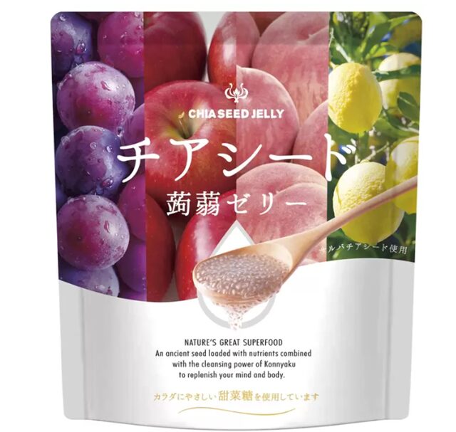 コストコの若翔 チアシード蒟蒻ゼリー（4種×60個入）。チアシード入りのヘルシーな蒟蒻ゼリー。フルーツ風味で、低カロリーなスナックとして楽しめます。