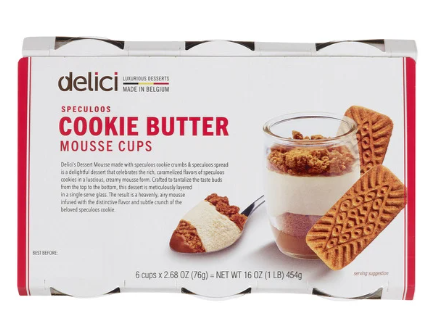 delici クッキーバタームース 76g×6個入り。香ばしいベルギー産スペキュロスを使った濃厚なムースカップスイーツ。食後のデザートや来客用にもぴったり【商品番号68709】コストコ取扱