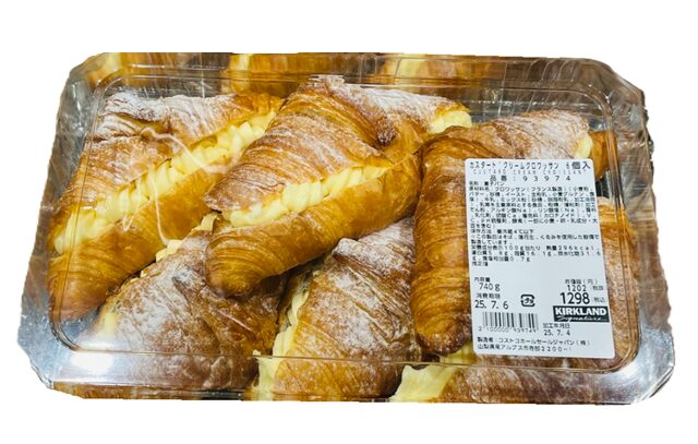 コストコのカスタードクリームクロワッサン6個入。サクサクの生地に濃厚なカスタードをたっぷり詰めた贅沢スイーツパン【商品番号93974】」