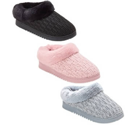コストコで販売されているDEARFOAMS ウィメンズスリッパ。やわらかく温かいニット素材で、室内でのリラックスタイムに最適。S～Lサイズ対応。ITEM#1912091