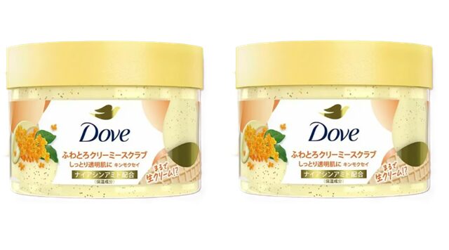 やさしく肌を磨き上げるDove クリーミーボディスクラブ キンモクセイ2個セット（商品#64786）。濃厚なクリームでしっとり滑らかな肌へ、心地よいキンモクセイの香りがバスタイムを贅沢に演出します