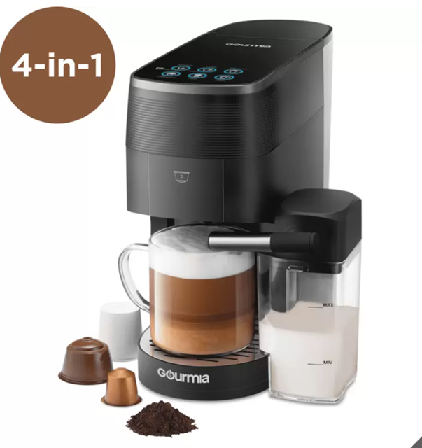 コストコで販売されているGOURMIAのコーヒーマシーン。マルチカプセル対応で、好みのカプセルでコーヒーを楽しめます。コンパクトでキッチンに置きやすいデザイン。商品番号ITEM#70113。
