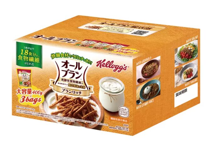 コストコのケロッグ オールブラン ブランリッチ(400g×3袋)。食物繊維が豊富なオールブランで、健康的な朝食にぴったり。サクサクした食感と豊かな風味が特徴の大容量パック