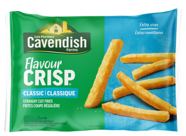 コストコのCavendish フレーバークリスプポテト（2kg）。カリカリ食感が特徴のフレーバー付き冷凍フライドポテトで、おやつや食事の付け合わせに最適