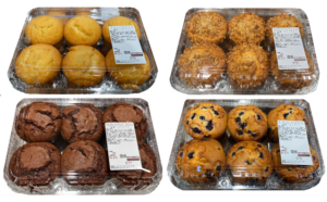 コストコのマフィン 人気の4種類パッケージ。ブルーベリー・バナナナッツ・チョコレート・ポピーシードが楽しめる大容量ベーカリーセット