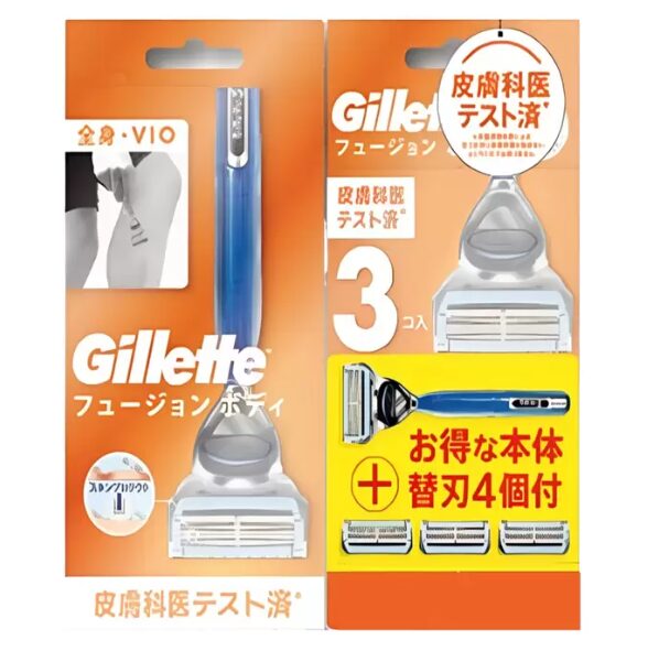 コストコのジレット フュージョンボディ 本体＋替刃3個 ITEM#83223。全身のムダ毛をやさしく剃れるボディ用カミソリセット