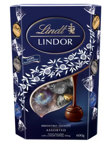 コストコのLINDT リンドール ダークアソートメント 600g ITEM#60905。濃厚でなめらかな口どけが楽しめる高級チョコレート詰め合わせ
