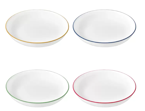 コストコ CORELLE VERSA カラーリムボウル 4個セット ITEM#72305。食洗機・電子レンジ対応のカラフルなリム付きボウル