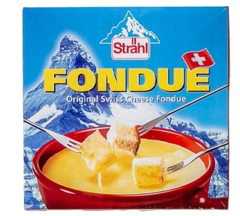 コストコ「Strahl チーズフォンデュ」ITEM#578777。200g×2個入りの本格チーズフォンデュセット。とろける濃厚なチーズの風味が楽しめ、パンや野菜、ソーセージなどをディップして手軽に本格スイス料理を味わえる人気商品。