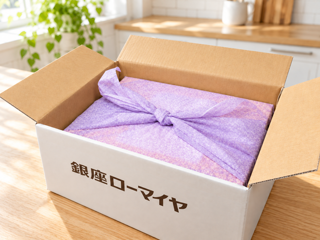 段ボールに入った銀座ローマイヤ 洋風おせち三段重 が届いた写真
